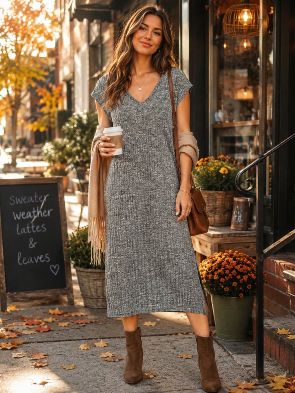 Vine & Love Gray Textured Knit Bodycon Stretchy Midi Dress in Gray Medium